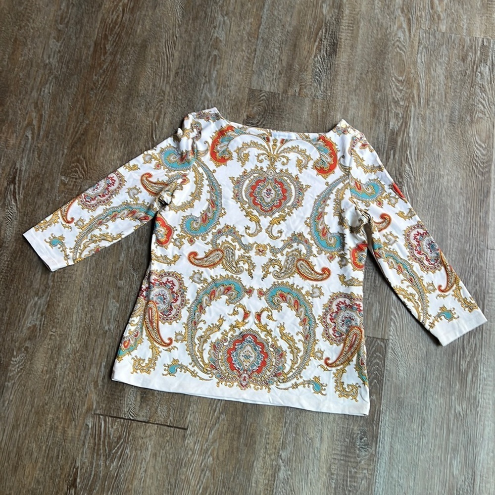 Charter Club 3/4 Sleeve Button Floral Printed Knot Blouse Medium M